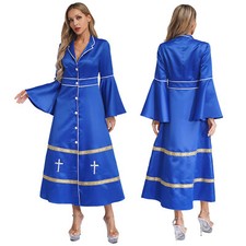 Vestido maxi feminino com acabamento metálico clero igreja coro roupão botão linha A comprar usado  Enviando para Brazil