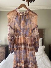 VESTIDO MIDI RRP $1250 BNWOT ZIMMERMANN SEDA ROSA BABADO TAMANHO 3 AUD 14 EUA 10 comprar usado  Enviando para Brazil
