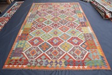 Tapete/tapete de quarto afegão 7x10 kilim/bege laranja grande feito à mão geométrico, usado comprar usado  Enviando para Brazil