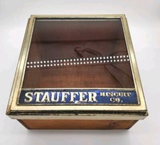 Antigo D. F. Stauffer Biscuit Co Display Despensa Publicidade Caixa de Bolo de Madeira Tampa de Metal comprar usado  Enviando para Brazil