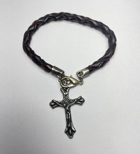 Pulseira trançada de couro vintage crucifixo cruzado, usado comprar usado  Enviando para Brazil