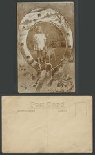 Cartão postal foto antiga real filhote de cachorro coelho pássaros ferradura animais de estimação comprar usado  Enviando para Brazil