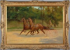 Pintura a óleo antiga feita à mão Master-Art cavalo de corrida animal sobre tela 24"X36" comprar usado  Enviando para Brazil