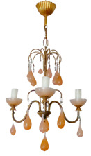 Usado, Candelabro antigo rosa pêssego opalina gotas contas de copo 1930 Murano raro 3 luzes comprar usado  Enviando para Brazil