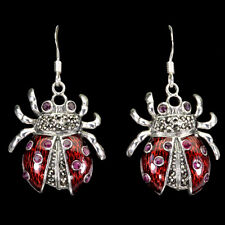 Usado, Verano 925 Pendientes Plata Redondo Rubí Marcasita Gema Natural Bicho Joyería comprar usado  Enviando para Brazil