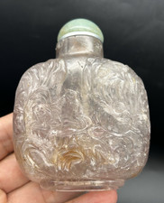 Antiga garrafa de rapé chinesa de cristal de rocha ou quartzo macaco grupo em árvores em relevo, usado comprar usado  Enviando para Brazil