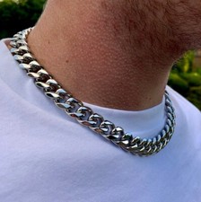 Gargantilha de prata esterlina 925 13 mm colar corrente cubano feminino e masculino tamanho-16-30" comprar usado  Enviando para Brazil