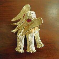 PIN BROCHE ELEFANTE VINTAGE / CABEZA MÓVIL / OJOS DE DIAMANTES DE IMITACIÓN ROJOS segunda mano  Embacar hacia Argentina