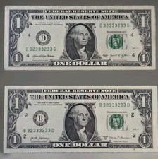 Repetidores binários de número de série correspondente 32333233 notas extravagantes de um dólar comprar usado  Enviando para Brazil