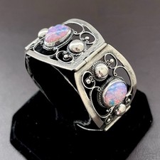Usado, Pulseira vintage mexicana grande prata esterlina 925 folha painel opala comprar usado  Enviando para Brazil