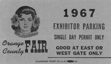 Boleto de estacionamiento vintage 1967 Orange County Fair Exhibitor Costo Mesa, California segunda mano  Embacar hacia Mexico