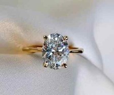 Anel de noivado 2,00 ct solitário corte oval diamante criado em laboratório ouro 14K FN, usado comprar usado  Enviando para Brazil