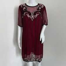 Vestido de festa vintage anos 90 Jennifer by KVM tamanho M lantejoulas de cranberry bordado seda, usado comprar usado  Enviando para Brazil