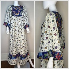 Vestido maxi boho vintage década de 1970 Batik e borboleta estampa floral mangas sino anos 70 hippie comprar usado  Enviando para Brazil