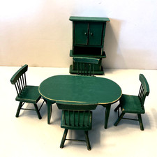Mesa de cozinha vintage miniatura madeira para casa de bonecas 4 cadeiras e cabana verde, usado comprar usado  Enviando para Brazil