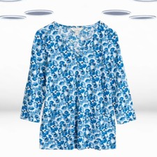 Blusa feminina Ex Seasalt manga 3/4 estampada entalhe gola azul floral comprar usado  Enviando para Brazil