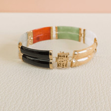 Usado, Pulseira painel vintage multicolorida de jade e ouro 14K marca de exportação de Hong Kong comprar usado  Enviando para Brazil