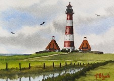 ORIGINAL AQUARELL -  Leuchtturm Westerhever Sand. comprar usado  Enviando para Brazil