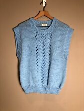 Colete de malha vintage feminino azul celeste malha de cabo sem mangas suéter vovó tamanho M comprar usado  Enviando para Brazil