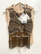 ZARA WOMAN NOVO COM ETIQUETAS SS25 EDIÇÃO LIMITADA BORDADO FRANJA TOP CAMELO 6895/100/704 comprar usado  Enviando para Brazil