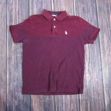 Camisa polo masculina pequena borgonha vermelha azul listrada manga curta casual EUA Assn comprar usado  Enviando para Brazil