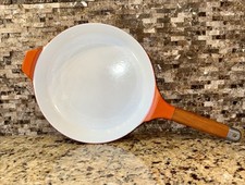 Frigideira/frigideira vintage de ferro fundido fundido laranja avermelhada esmalte cabo de teca comprar usado  Enviando para Brazil