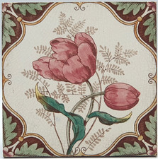Flor de tulipa antiga com estampa de azulejo para lareira por arte decorativa C1890 AE6, usado comprar usado  Enviando para Brazil