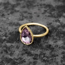 Anel de ouro feminino feito à mão pedra preciosa quartzo rosa hidro corte pera joia boho comprar usado  Enviando para Brazil