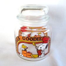 Usado, Jarro de guloseimas vintage Peanuts Snoopy & Woodstock com tampa vasilha de vidro 5,5” comprar usado  Enviando para Brazil