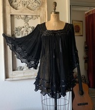 Blusa túnica vintage anos 70 top de gaze de algodão com sistema operacional de crochê comprar usado  Enviando para Brazil