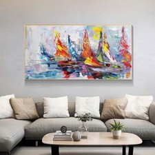 Veleiro arte de parede abstrata pintada à mão pintura a óleo sobre tela casa moderna #008, usado comprar usado  Enviando para Brazil