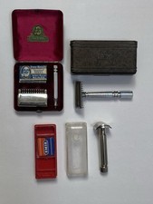 Lote de 3 maquinillas de afeitar de seguridad vintage Emir, gema, siempre listas con estuches y cuchillas segunda mano  Embacar hacia Mexico