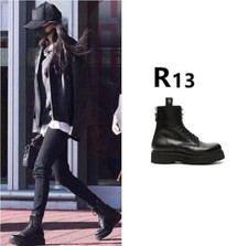 Usado, Botas curtas femininas britânicas plataforma preta com zíper traseiro com cadarço couro R13 comprar usado  Enviando para Brazil