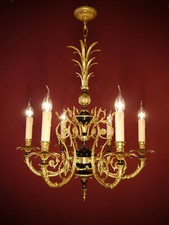 LUSTRE IMPÉRIO ANTIGO VERNIZ PRETO FINO GALÕES-FIGURA BRONZE FRANCÊS Ø 27" comprar usado  Enviando para Brazil
