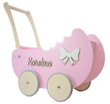  Drewniany wózek dla lalek+ dekor+ imię+ materacyk. Drewniana “Falbanka” na sprzedaż  PL