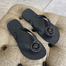 Havaianas Feminino 7/8 Preto Flip Flop Alça Decorada Extravagante Viagem Resort Boho, usado comprar usado  Enviando para Brazil
