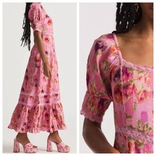 Vestido LOVESHACKFANCY Mariata Floral Linha A Tamanho 2 XS Midi Rosa Casa de Fadas $595  comprar usado  Enviando para Brazil