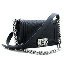 Bolsa de ombro p93 CHANEL autêntica pequena corrente menino preta acolchoada aba couro de bezerro comprar usado  Enviando para Brazil
