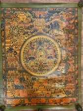 Pintura al óleo rara grande vintage pintada a mano Buda tibetano Om mandala Thangka m segunda mano  Embacar hacia Mexico