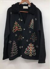 Usado, Cardigã suéter vintage grama limão árvore de Natal preto colarinho felpudo - Tamanho G comprar usado  Enviando para Brazil