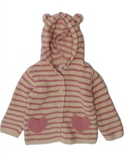 Cardigã suéter GAP bebê meninas com capuz listrado rosa 12-18 meses AH03 comprar usado  Enviando para Brazil