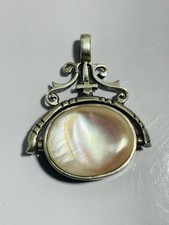 Pingente de berloque vintage prata esterlina MOP ônix relógio giratório fob comprar usado  Enviando para Brazil