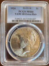 1924 Elite 30 PCGS MS64 VAM-1H Extra Hair Peace Silver Dollar foto faz comprar usado  Enviando para Brazil