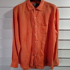 Camisa polo masculina vintage Ralph Lauren BONNARD GG 100% linho laranja manga LS comprar usado  Enviando para Brazil