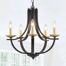 Candelabro negro y dorado - 21 pulgadas de diámetro 5 luces colgante de comedor... segunda mano  Embacar hacia Mexico