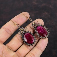 Usado, Brincos de cobre com fio de casamento de pedra preciosa Rubi da Caxemira comprar usado  Enviando para Brazil