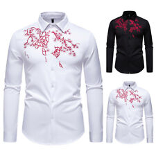 Nova Camisa Masculina Bordada Floral Manga Longa Camisa Diária/Trabalho/Festa Blusa Tops comprar usado  Enviando para Brazil