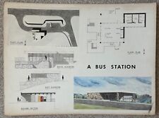 Planos de renderização arquitetônica vintage da década de 1970 para construção de estações de ônibus estampas azuis, usado comprar usado  Enviando para Brazil