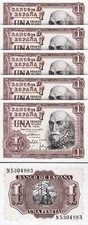 España España 1 Peseta 1953, UNC, LOTE DE 5 piezas, consecutivo, P-144 segunda mano  Embacar hacia Mexico