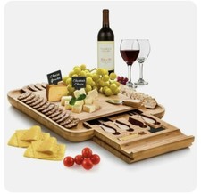 Conjunto de tábua de queijo e talheres de bambu Bambusi com gaveta deslizante 4 facas de aço inoxidável comprar usado  Enviando para Brazil